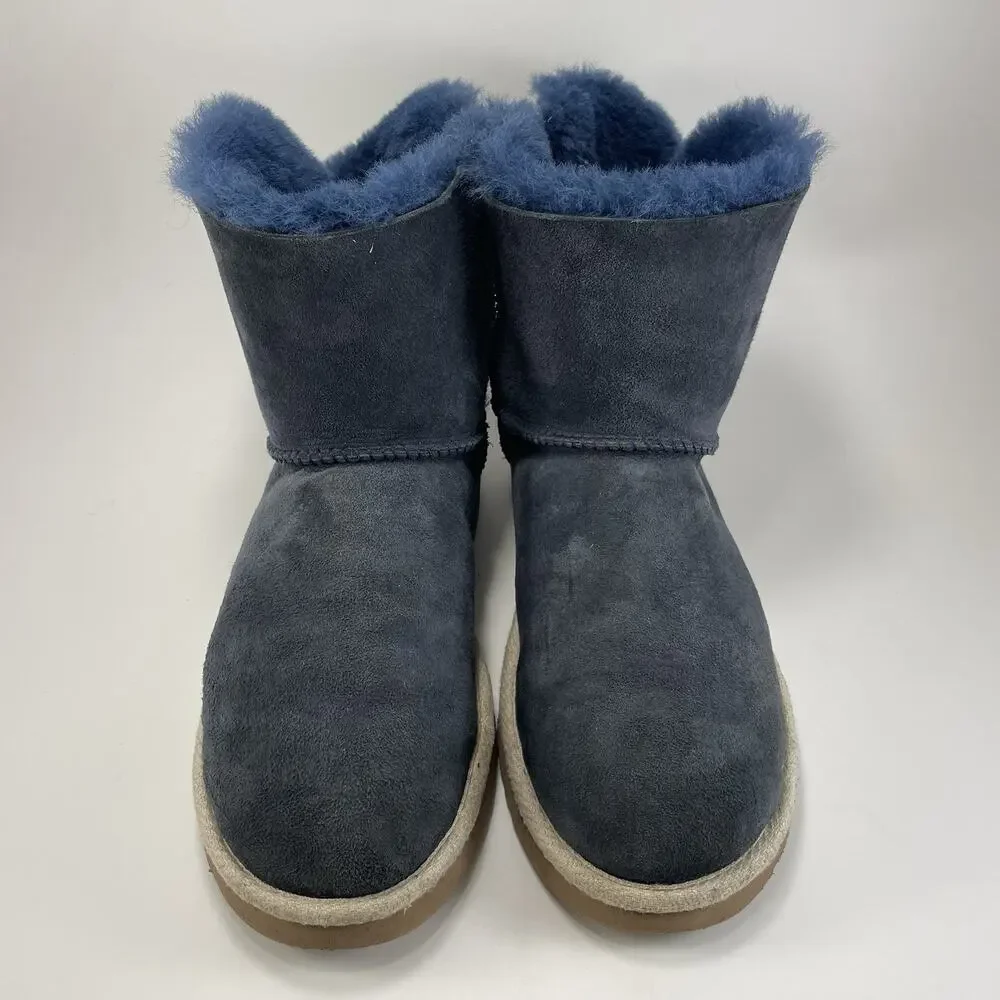 UGG Selene Winter Boots Womens Size 7 Navy Blue Suede Nautical Rope Tie Back